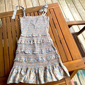 Floral mini dress with tie straps and tiered ruffle | STORIA sz small